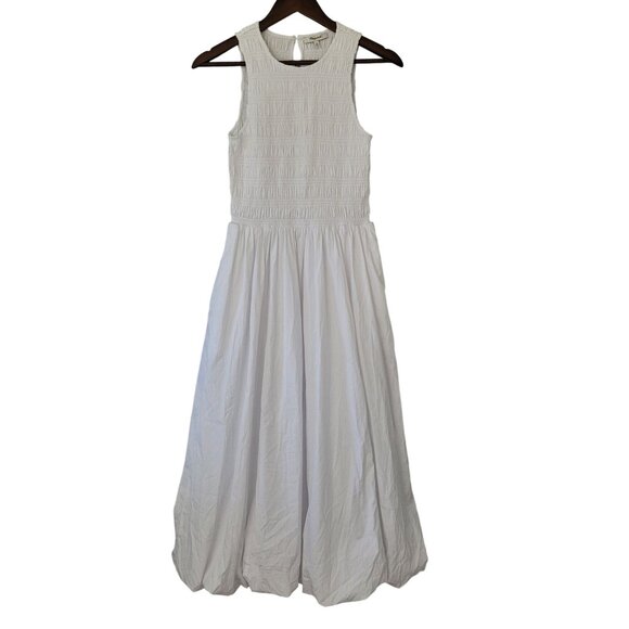 Madewell The Melody Bubble-Hem Smocked Midi Dress in Poplin Size XS White NWOT - Picture 1 of 10